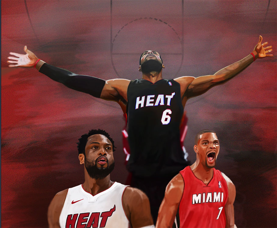 illustration of Lebron James, Wade and Bosh